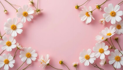 Naklejka premium Delicate white cosmos flowers, Soft pink background,