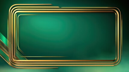 Art Deco border with emerald green accents, sleek gold lines on a deep green background for a classic vintage feel.