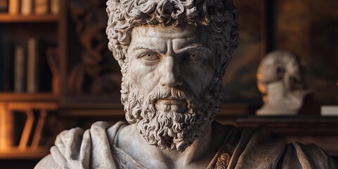 Marble statue of Marcus, the Stoic philosopher, with a gentle, understanding gaze