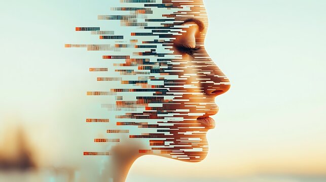 Digital transformation of identity futuristic landscape art concept abstract environment profile view