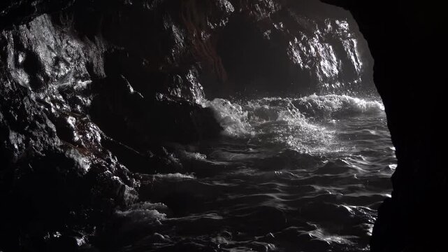 波が押し寄せている洞窟（海蝕洞）