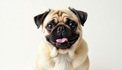 A solo pug, perfectly centered, on a pure white background , pug, adorable