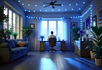 Fototapeta premium Serene Office with mop during fairy lights