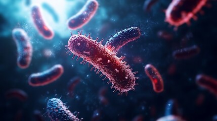 Naklejka premium Microscopic Viruses in Neon Light