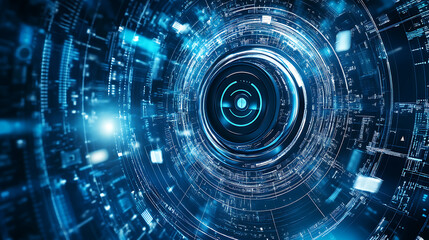 An AI powered system enhancing security camera monitoring by analyzing real time video feeds and motion detection, futuristic AI-driven security platform, Security technology style