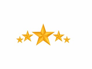 3d golden 5 stars curved and isolated on white background. 