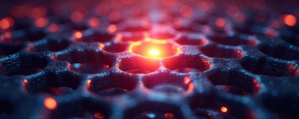 Light source within a metallic hexagonal lattice , geometric, abstract, light