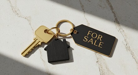 Luxury home sale keychain with house symbol and for sale tag