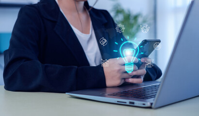 Human hand holding light bulb to illuminate. Innovation through ideas and inspiration ideas. idea of creativity and inspiration concept of sustainable business development.