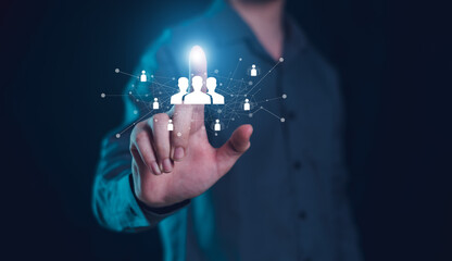 HR or Hiring Human Resources Management. Selective new career recruitment sites. searching human join team, customer.