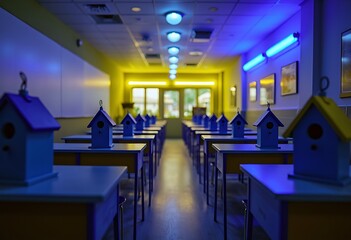 Responsible Classroom with birdhouses during neon lights