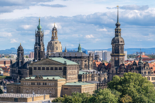 Elevated view of Dresden old town, Saxony, Germany