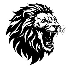 Obraz premium Majestic Lion: A powerful graphic depiction of a roaring lion's head, exuding strength and dominance. This illustration features intricate details and stark contrast.