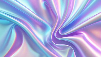 Fototapeta premium Abstract Light Purple Blue Gradient Hologram Flowing Wavy Silk Flowing Curtain Drape Fabric Texture Background