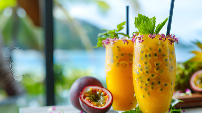 Passion Fruit Cocktail: Tropical Drink Recipe, Summer Beverage, Beach Bar Menu