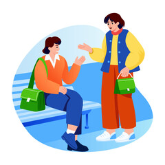 Flat style illustration of conversation between two characters
