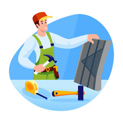 A flat style illustration of a handyman character