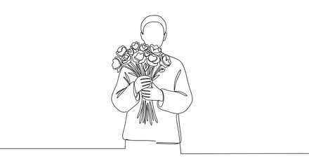 Person holding a bouquet of roses in a minimalistic style  