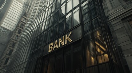 Obraz premium A modern, gray-toned cityscape featuring a bank sign BANK