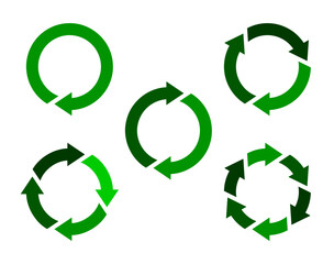 various round recycle green arrow symbol logo icon set vector on transparent background