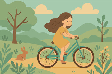 Naklejka premium Serene summer ride with girl bicycling in nature