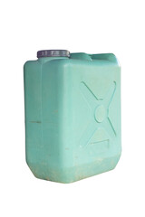 A light green, 40-liter plastic jerry can with a screw-top lid and an embossed X-shape, shown at a slight angle on a transparent background.