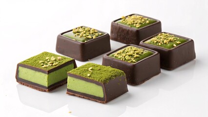 Matcha Chocolate Squares with Pistachio Crumble, Artisanal Treat V1