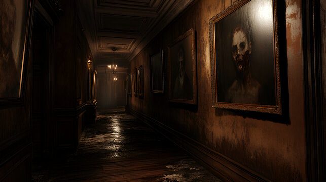 horror ambience, scary corridor, horror picture, complete darkness, sinister