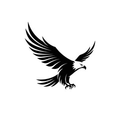 Obraz premium Soaring Silhouette: The majestic eagle, a symbol of strength and freedom, takes flight against a stark, clean canvas, its powerful wings outstretched in a display of grace and determination. 