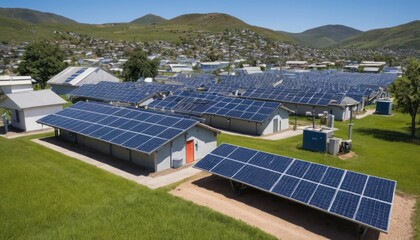 Renewable energy installation with expansive solar panel array and landscape