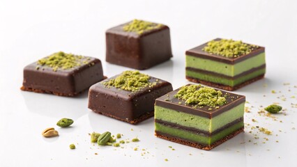 Matcha Chocolate Squares with Pistachio Crumble, Artisanal Treat V3