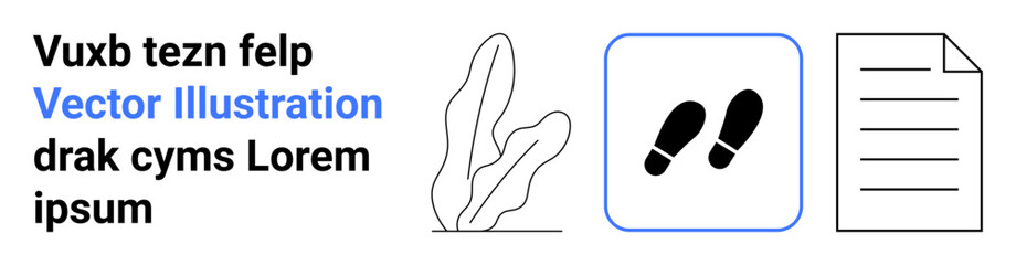 Abstract plant, footsteps icon in square, text block, and document. Ideal for education, business, creativity, navigation, presentations digital products simple landing page