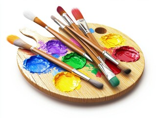 Obraz premium Colorful artist paintbrushes and palette on white background