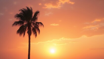 Obraz premium Tranquil Palm Tree Silhouette Against A Golden Sunset Sky Beautiful Tropical Evening Scenery