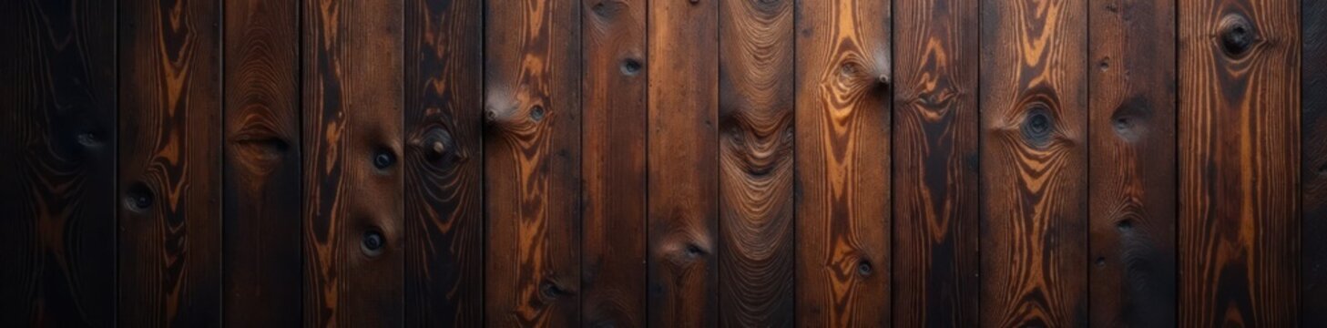 Richly textured wooden wall featuring a deep dark stain, dark wood tone, wood textures
