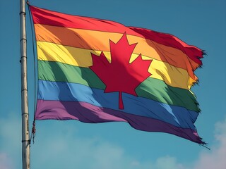 Illustration of a Canadian pride flag, LGBT rainbow flag merged with the flag of Canada