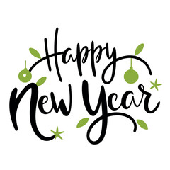 Creative Happy New Year Text with Decorative Ornaments