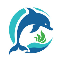 Obraz premium Blue dolphin vector illustration, a marine mammal isolated on white