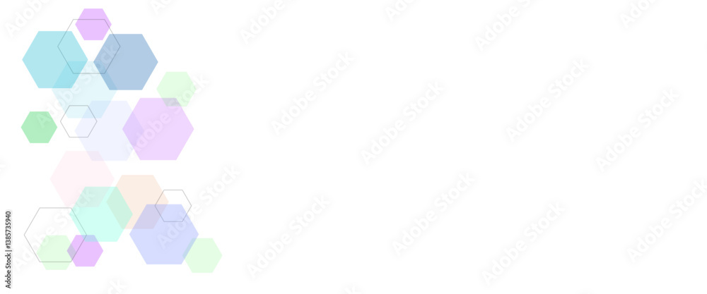 Poster Vector geometric abstract background with colorful hexagons. Structure molecule and communication.