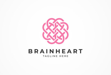 Brain Logo, brain and Heart symbol combination, flat design logo template, vector illustration