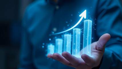 Business Growth Concept with Digital Graph Displayed on Hand Showing the Path to Success and Progress
