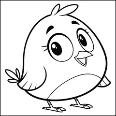 Cute cartoon bird coloring page illustration