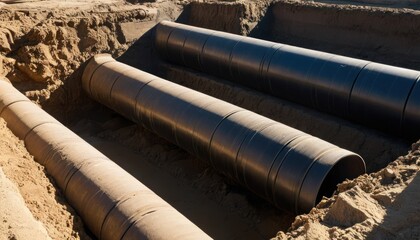 Construction site showcasing newly laid pipeline network beneath ground