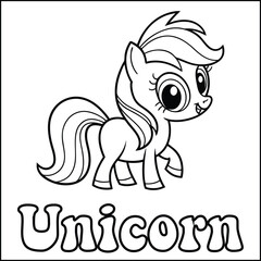 Cute Black and White Unicorn Coloring Page for Kids