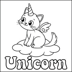 Cute Coloring Page of a Unicorn Cat on a Cloud