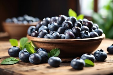 A high-quality mockup featuring fresh blueberries arranged on a rustic wooden table
