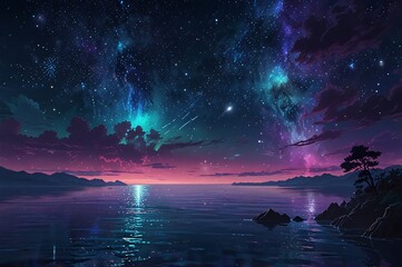 Surreal Anime Night Sky with Cosmic Nebula and Floating Islands V5