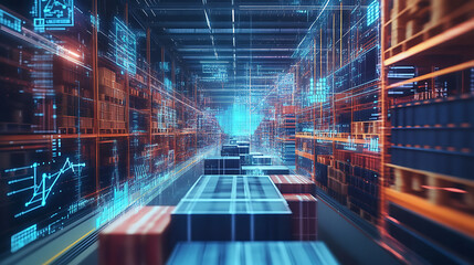 An AI powered system enhancing supply chain transparency by analyzing real time shipment and logistics data, futuristic AI-driven logistics platform, Supply chain technology style