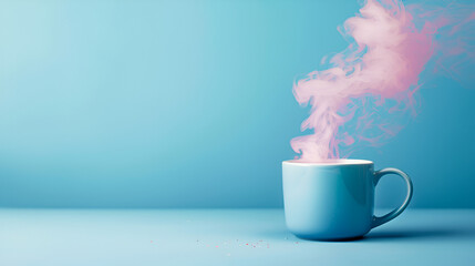 Pastel Pink Steam Rising from a Blue Mug: A Dreamy, Serene Visual