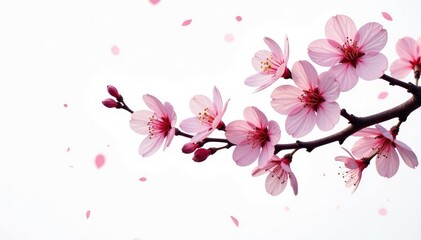 Intricate sakura branch pattern, showcasing blossoms and leaves against a white backdrop , repeat, floral illustration